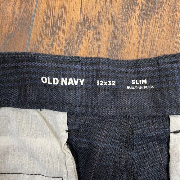 Old Navy Pants 32x32 Blue Plaid Slim Leg Built-In Flex Men's - Picture 10 of 11